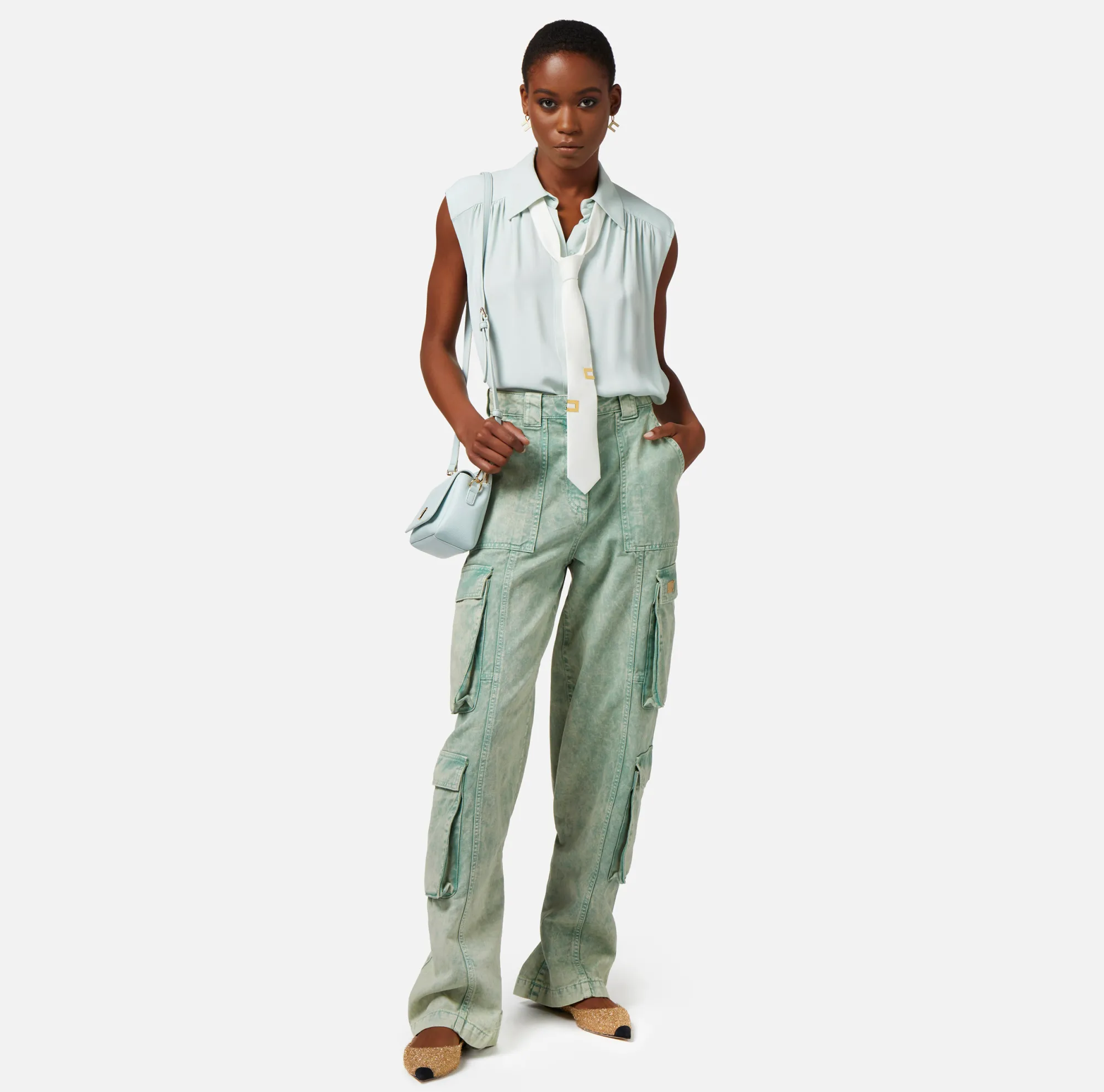 Elisabetta Franchi Camicia Svasata In Georgette Di Viscosa Con Cravatta Lettering^ Camicie E Bluse