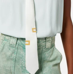 Elisabetta Franchi Camicia Svasata In Georgette Di Viscosa Con Cravatta Lettering^ Camicie E Bluse