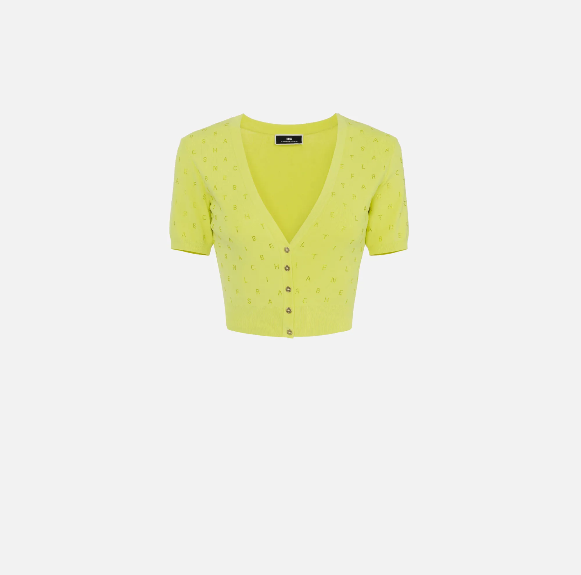 Elisabetta Franchi Cardigan Cropped In Viscosa Con Lettering In Strass^ Maglieria E Felpe