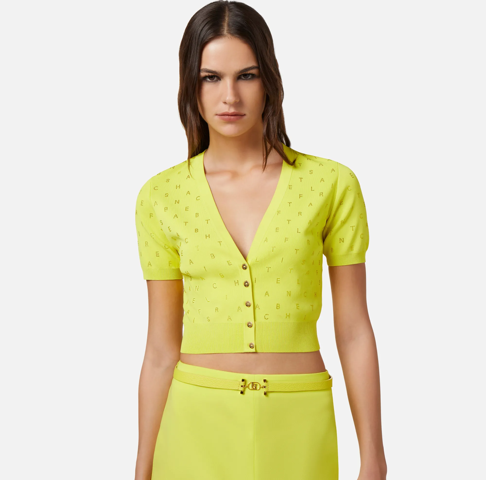 Elisabetta Franchi Cardigan Cropped In Viscosa Con Lettering In Strass^ Maglieria E Felpe