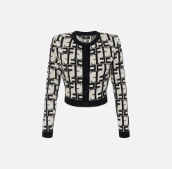 Elisabetta Franchi Cardigan Cropped In Viscosa Embossed^ Maglieria E Felpe