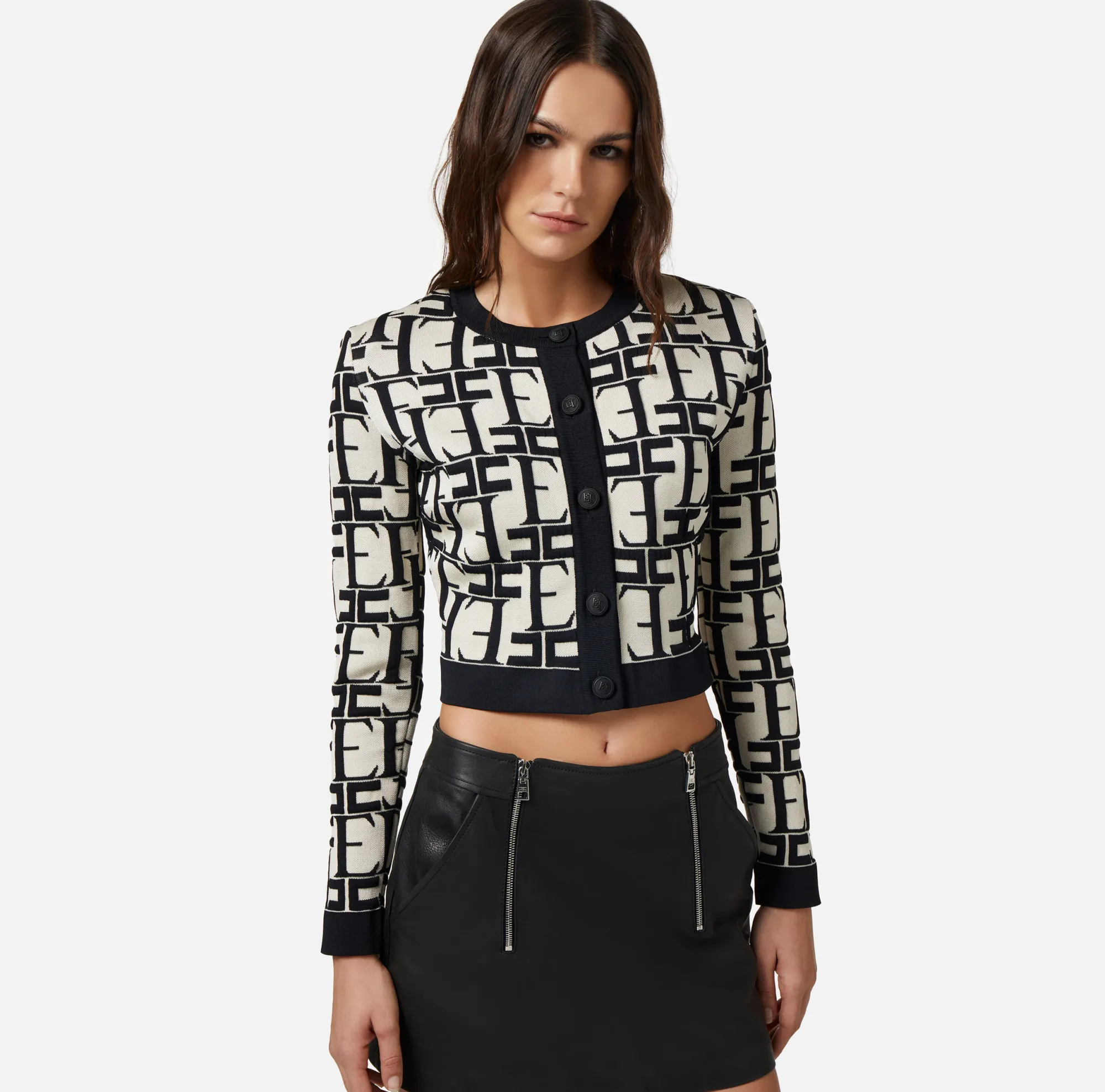 Elisabetta Franchi Cardigan Cropped In Viscosa Embossed^ Maglieria E Felpe