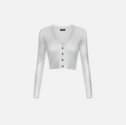 Elisabetta Franchi Cardigan Cropped In Viscosa Laminata^ Maglieria E Felpe