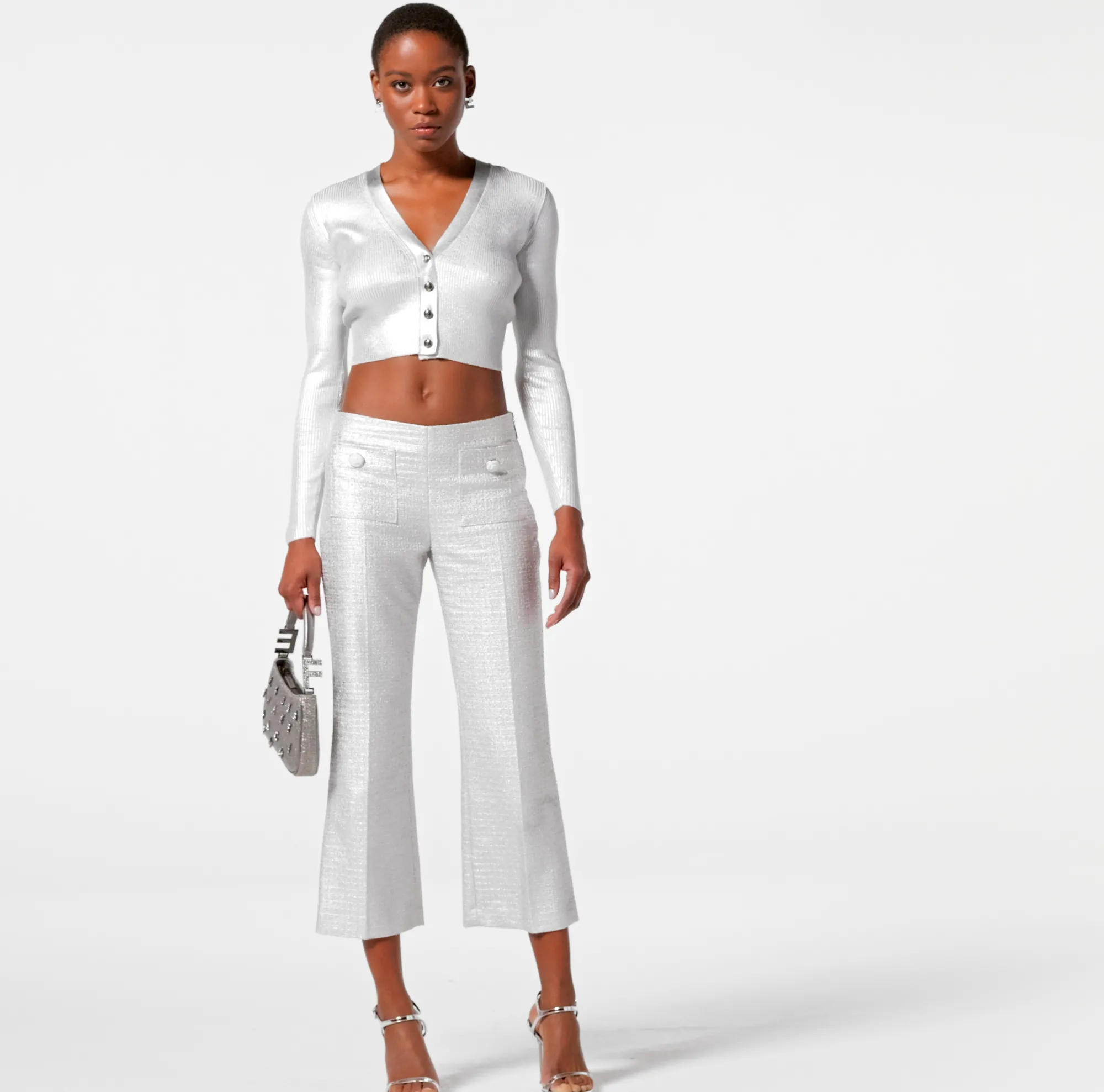 Elisabetta Franchi Cardigan Cropped In Viscosa Laminata^ Maglieria E Felpe