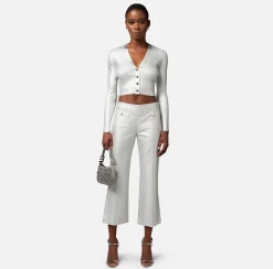 Elisabetta Franchi Cardigan Cropped In Viscosa Laminata^ Maglieria E Felpe