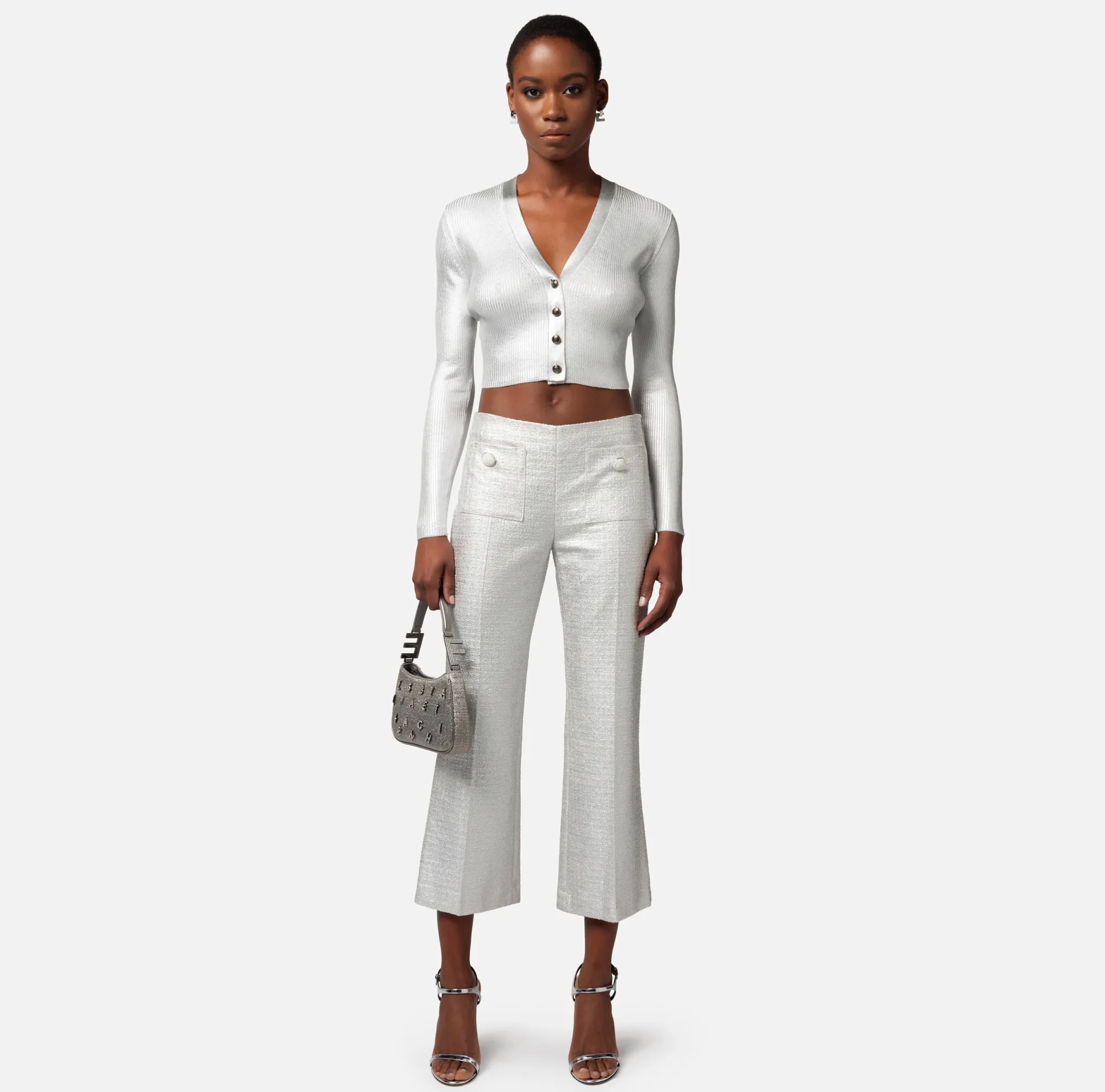 Elisabetta Franchi Cardigan Cropped In Viscosa Laminata^ Maglieria E Felpe