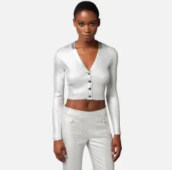 Elisabetta Franchi Cardigan Cropped In Viscosa Laminata^ Maglieria E Felpe