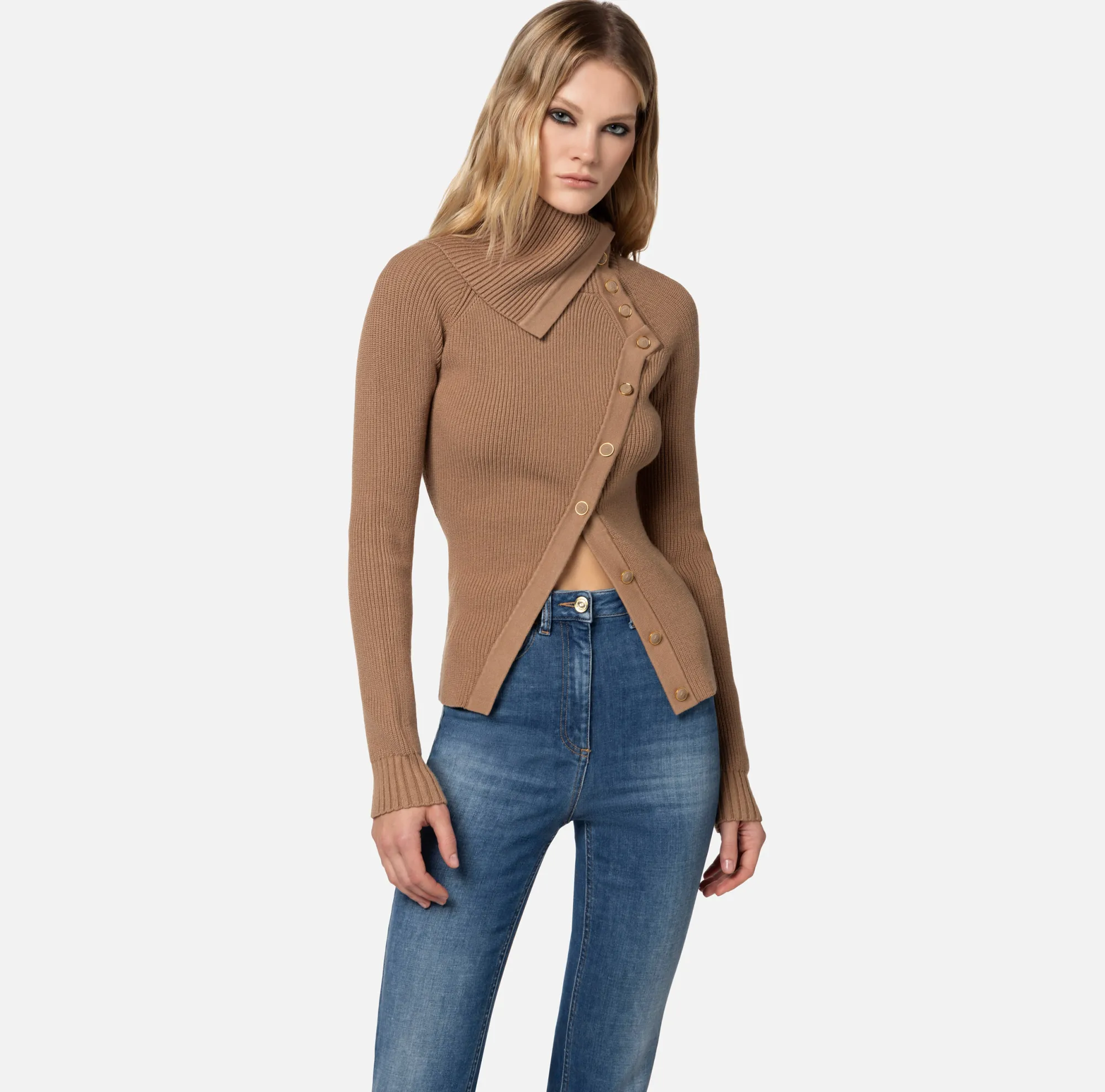 Elisabetta Franchi Cardigan In Viscosa Con Abbottonatura Asimmetrica^ Maglieria E Felpe