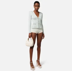 Elisabetta Franchi Cardigan In Viscosa Lucida Con Bottoni Gemello^ Maglieria E Felpe