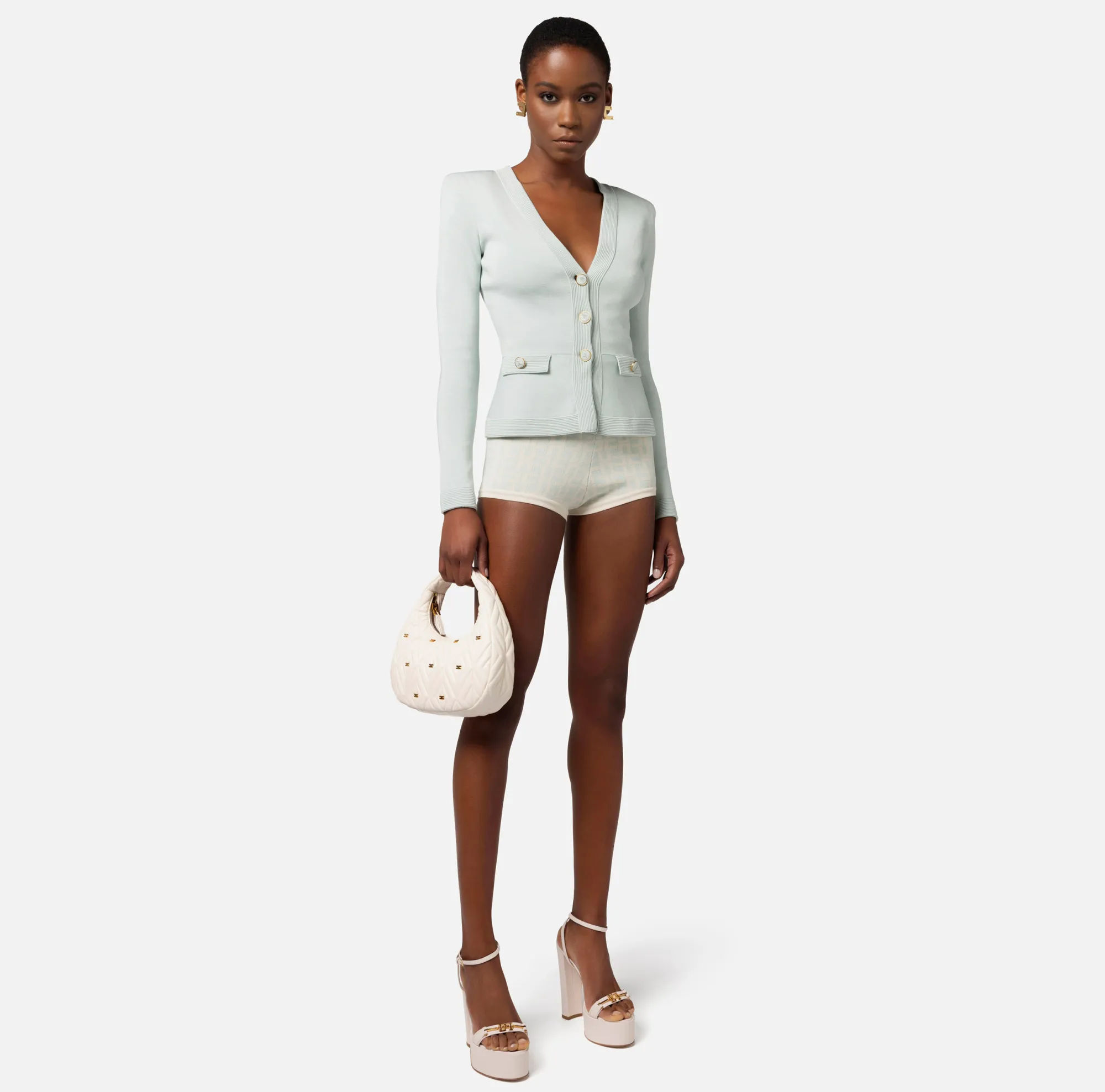 Elisabetta Franchi Cardigan In Viscosa Lucida Con Bottoni Gemello^ Maglieria E Felpe