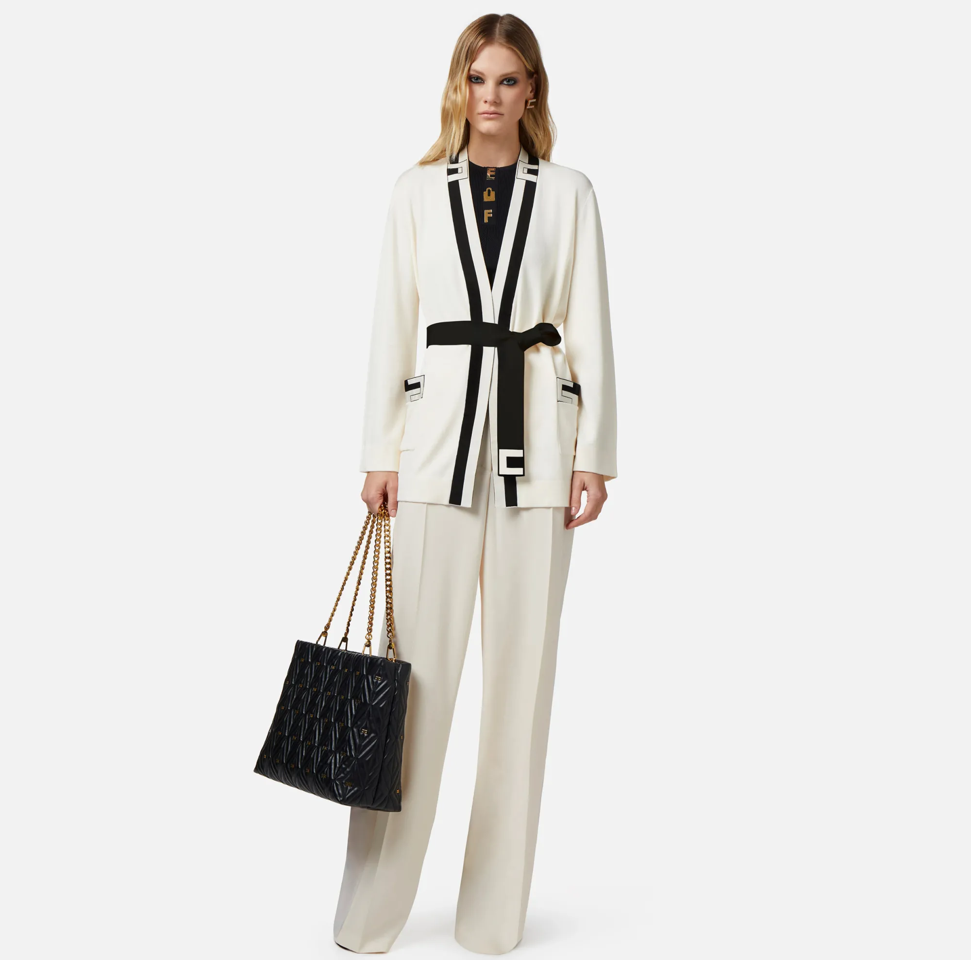 Elisabetta Franchi Cardigan Kimono In Viscosa Jacquard^ Maglieria E Felpe