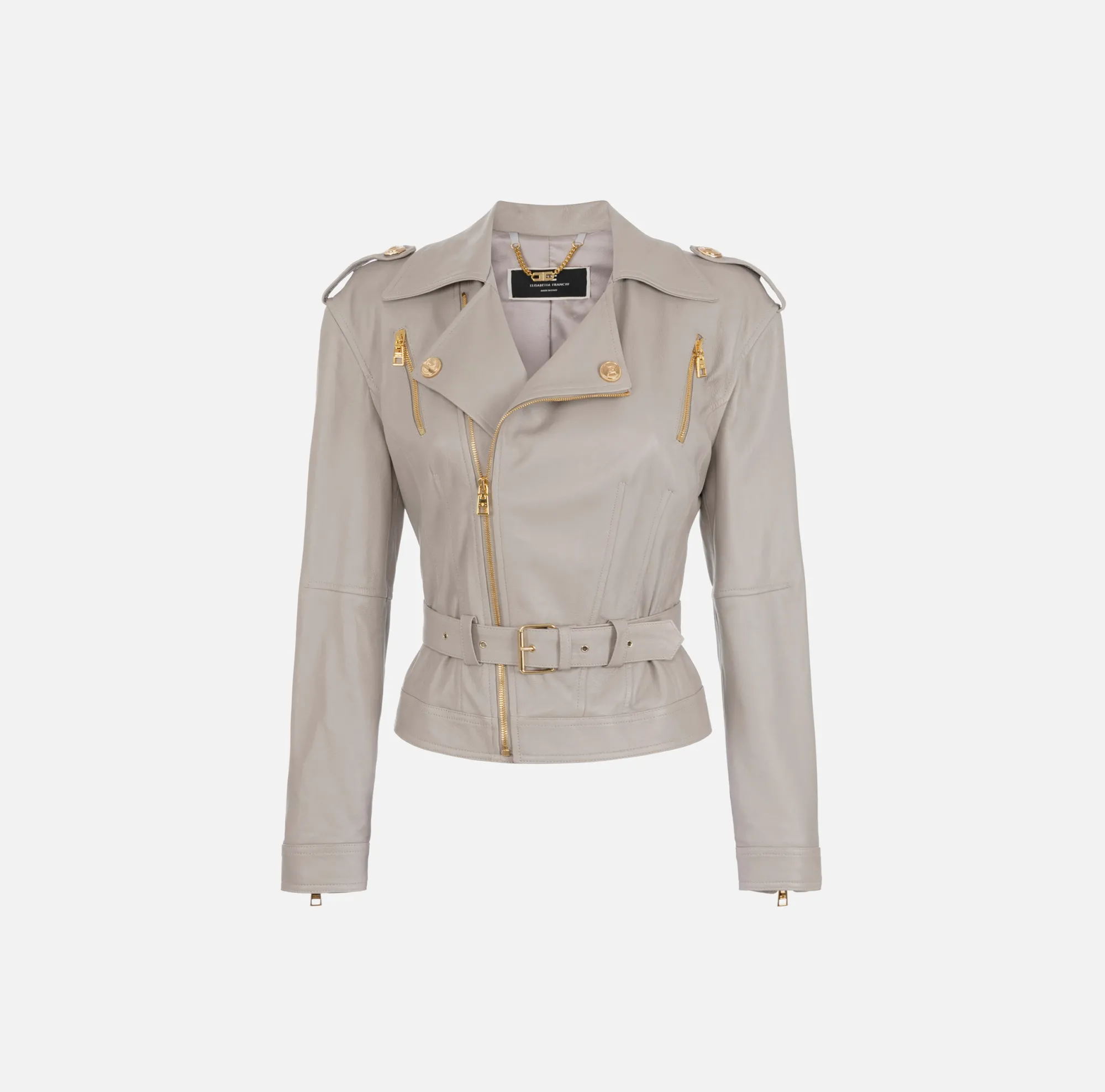 Elisabetta Franchi Chiodo In Pelle Con Cintura^ Giacche & Trench