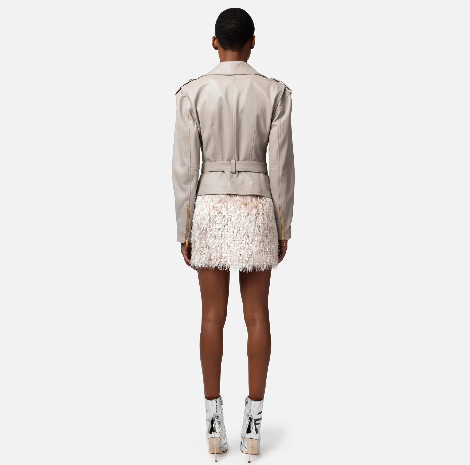 Elisabetta Franchi Chiodo In Pelle Con Cintura^ Giacche & Trench