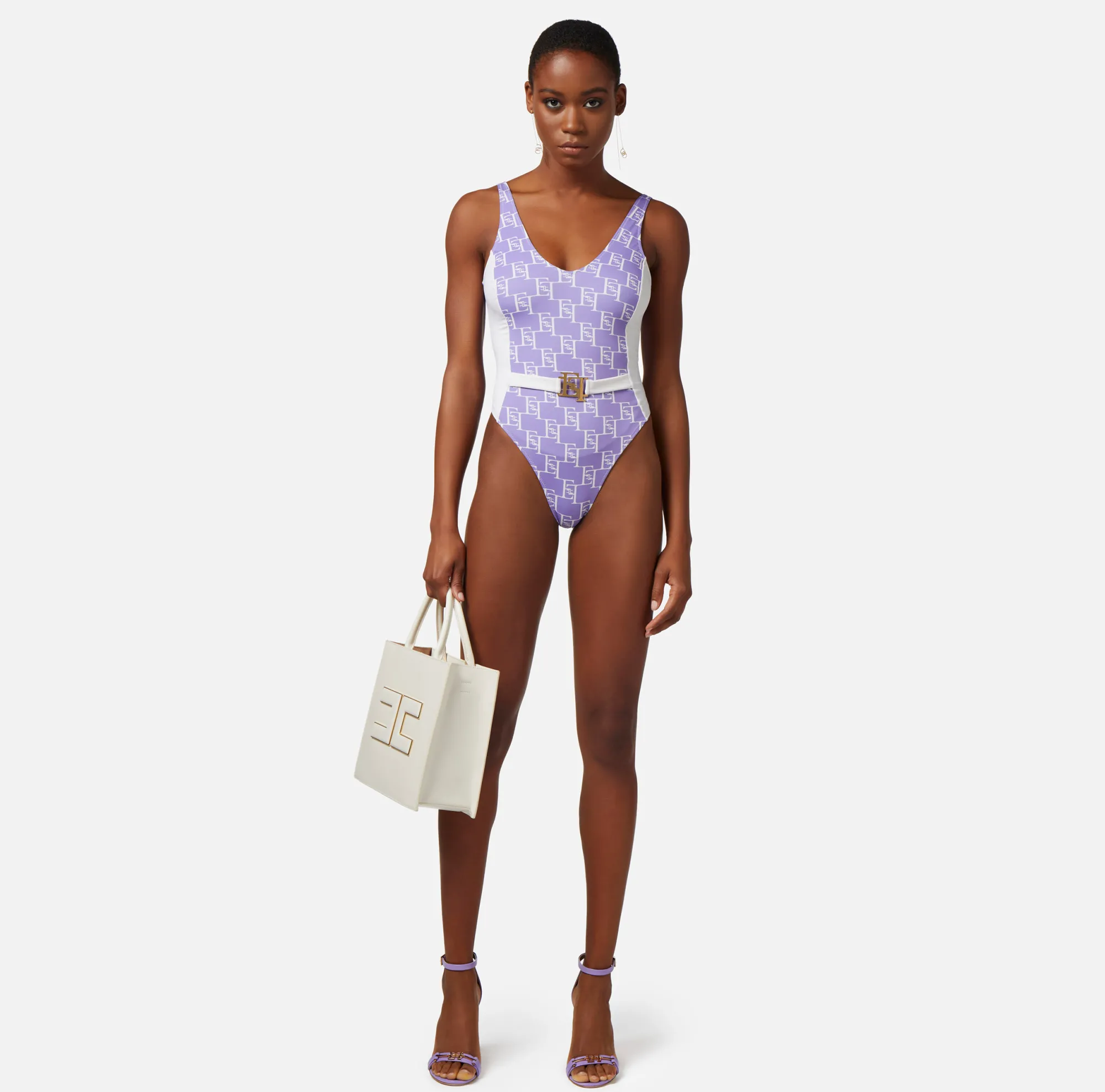 Elisabetta Franchi Costume Intero In Lycra Stampa Logo Con Fascione^ Beachwear