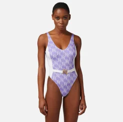 Elisabetta Franchi Costume Intero In Lycra Stampa Logo Con Fascione^ Beachwear
