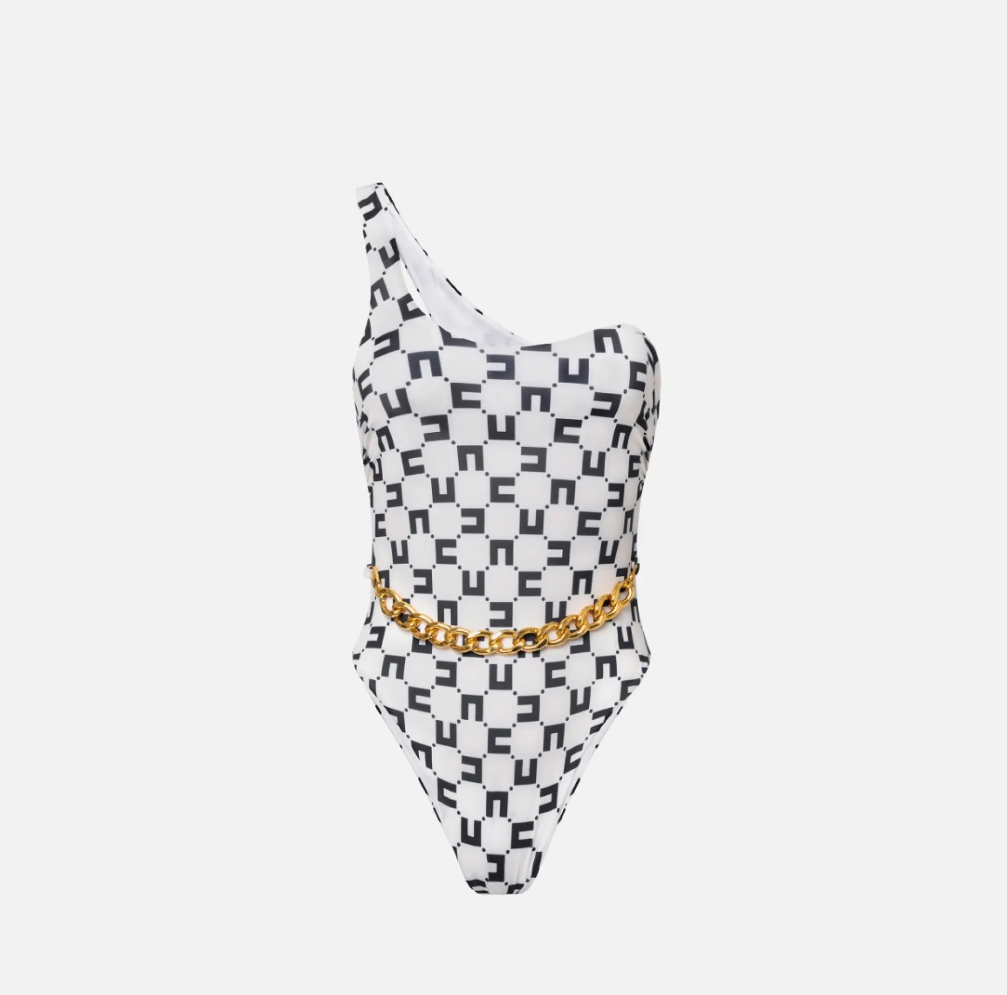 Elisabetta Franchi Costume Intero Monospalla In Lycra Con Catena Foulard^ Beachwear