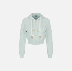 Elisabetta Franchi Felpa In Cotone Jacquard Con Cappuccio E Zip^ Maglieria E Felpe