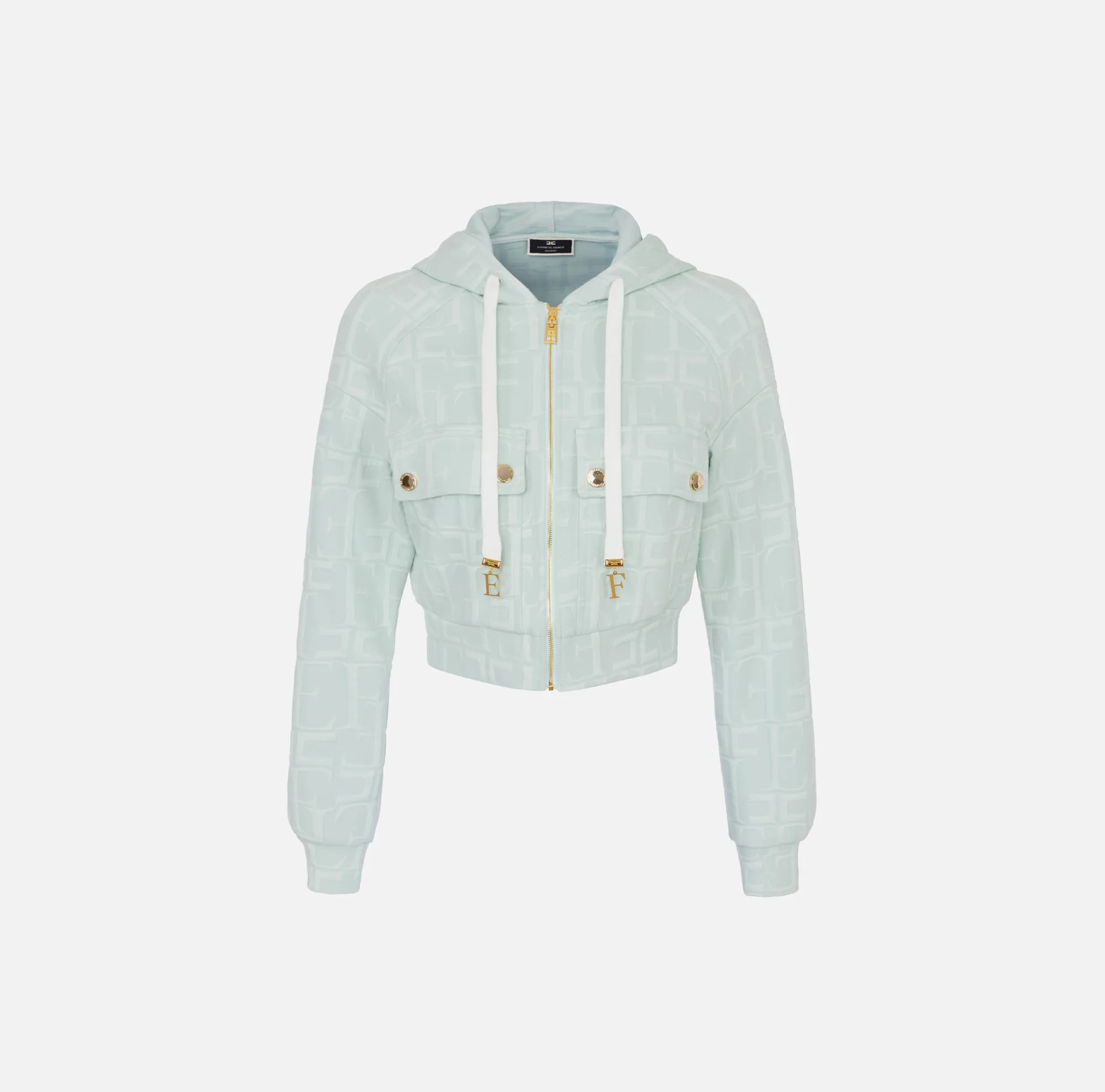 Elisabetta Franchi Felpa In Cotone Jacquard Con Cappuccio E Zip^ Maglieria E Felpe