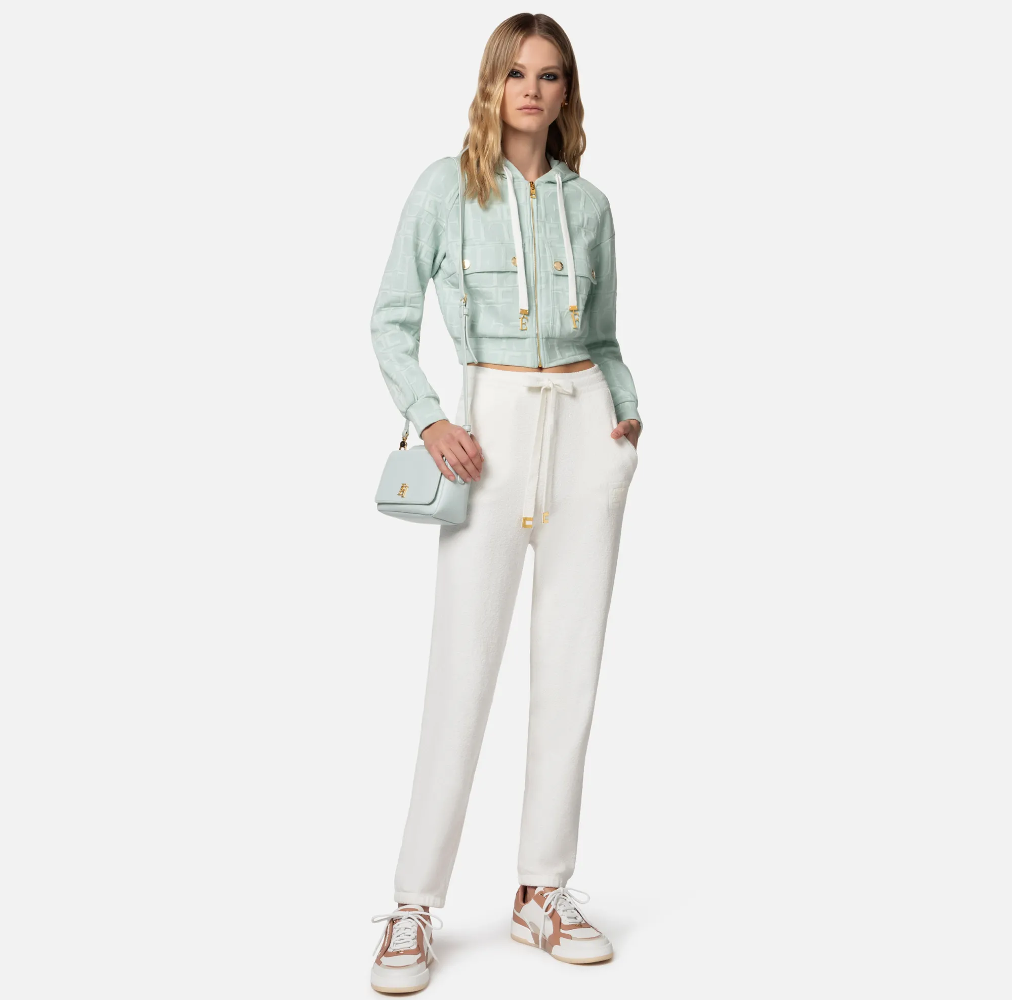 Elisabetta Franchi Felpa In Cotone Jacquard Con Cappuccio E Zip^ Maglieria E Felpe