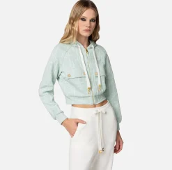 Elisabetta Franchi Felpa In Cotone Jacquard Con Cappuccio E Zip^ Maglieria E Felpe