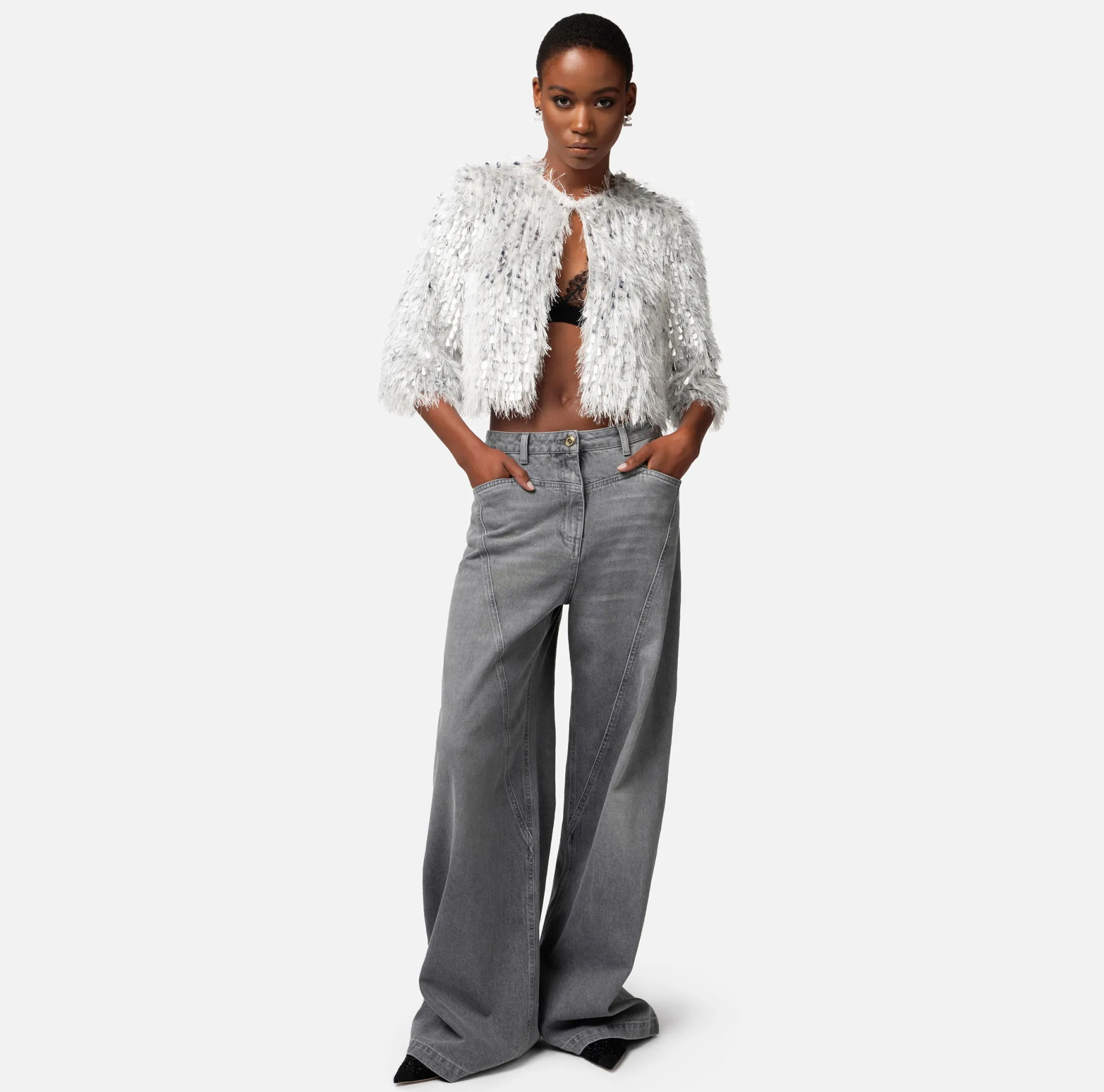 Elisabetta Franchi Giacca Cropped In Organza Sfrangiata^ Giacche & Trench