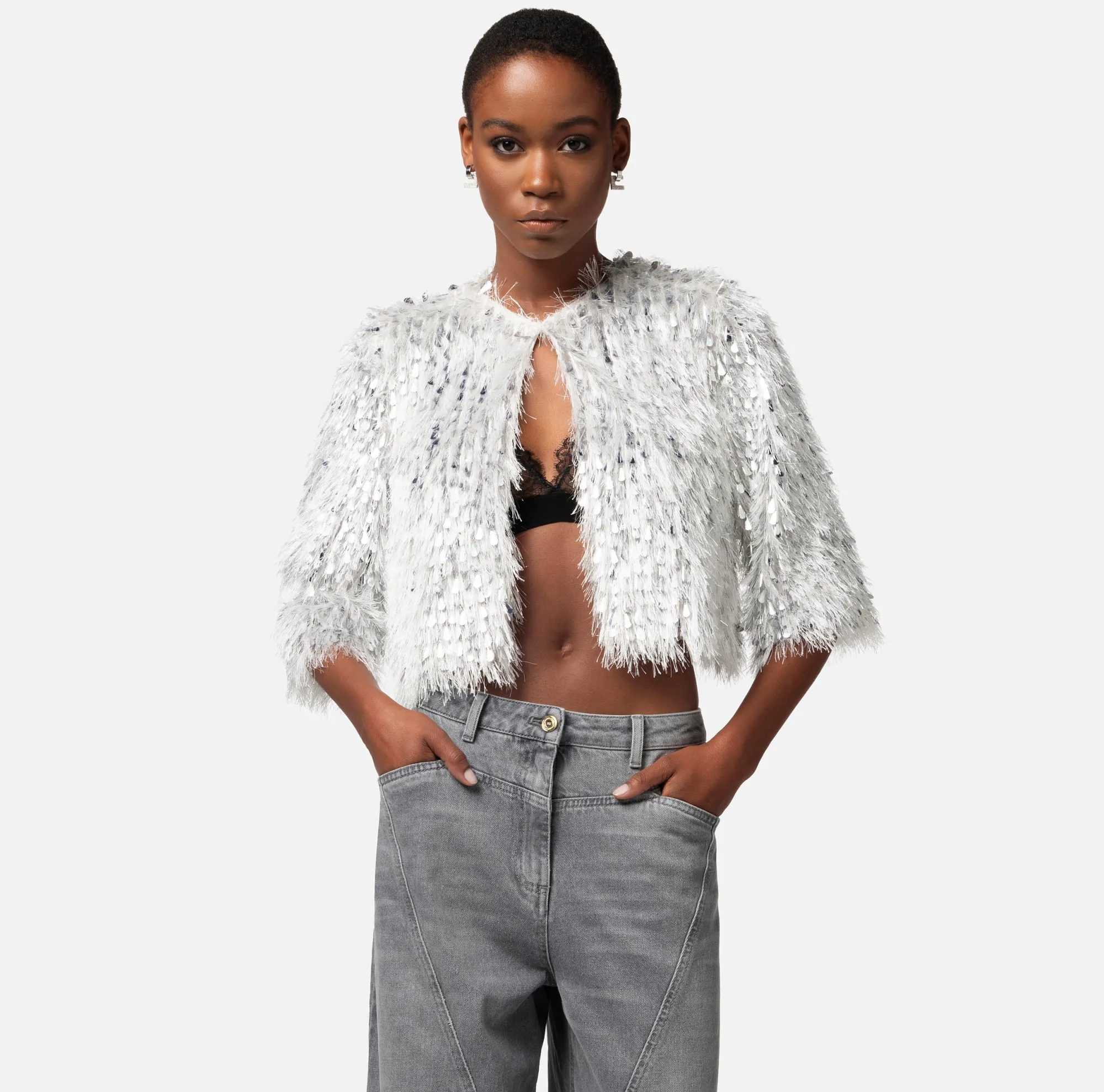 Elisabetta Franchi Giacca Cropped In Organza Sfrangiata^ Giacche & Trench