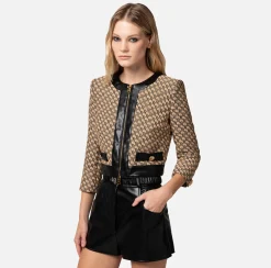 Elisabetta Franchi Giacca Cropped In Rafia Jaquard^ Giacche & Trench