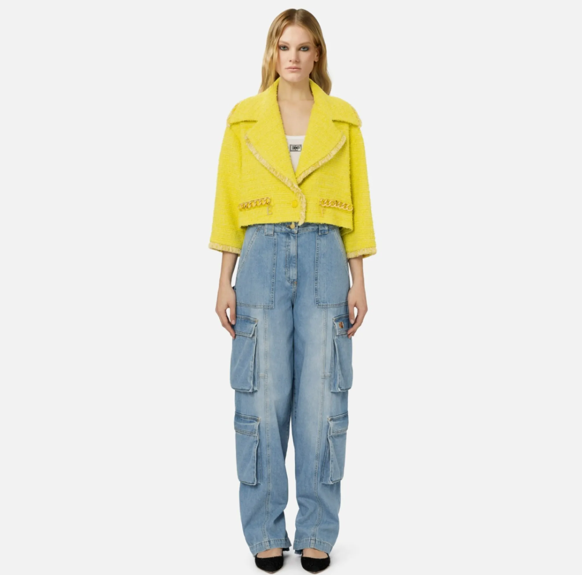 Elisabetta Franchi Giacca Cropped In Tweed Con Catena^ Giacche & Trench