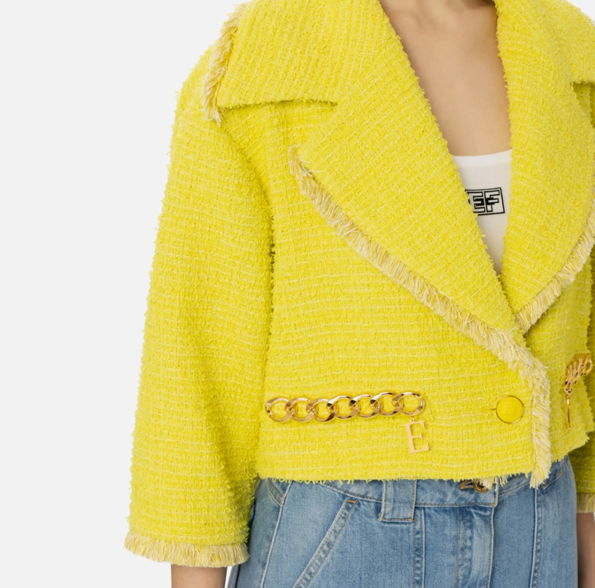 Elisabetta Franchi Giacca Cropped In Tweed Con Catena^ Giacche & Trench
