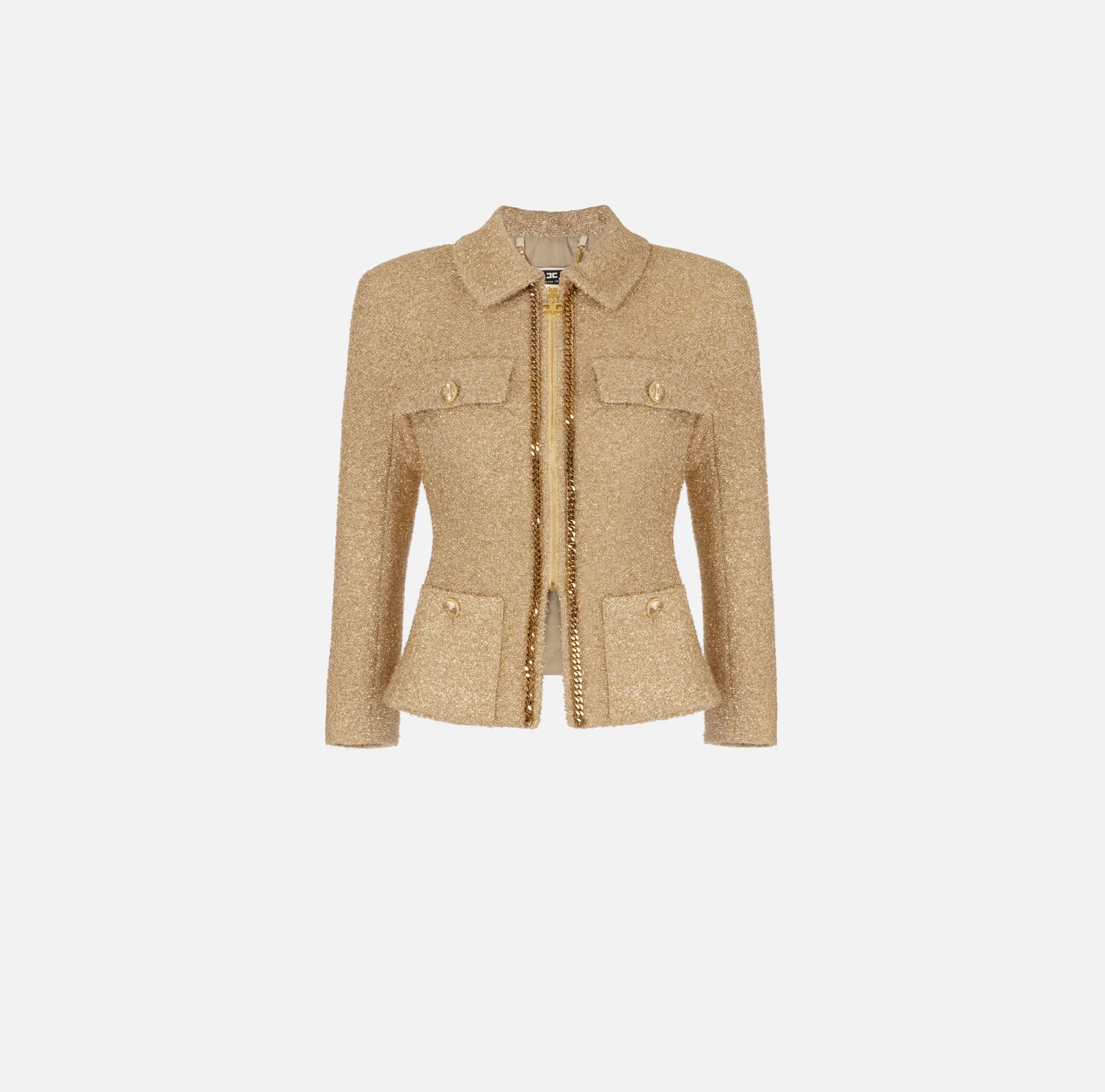Elisabetta Franchi Giacca Cropped In Tweed Lurex Con Catena^ Giacche & Trench