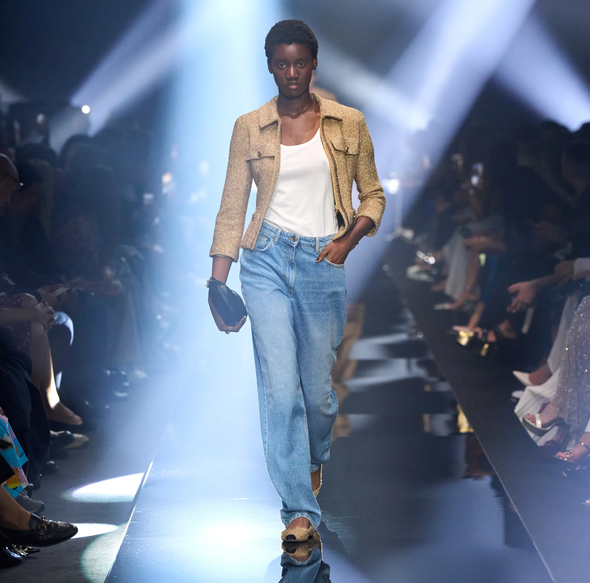 Elisabetta Franchi Giacca Cropped In Tweed Lurex Con Catena^ Giacche & Trench