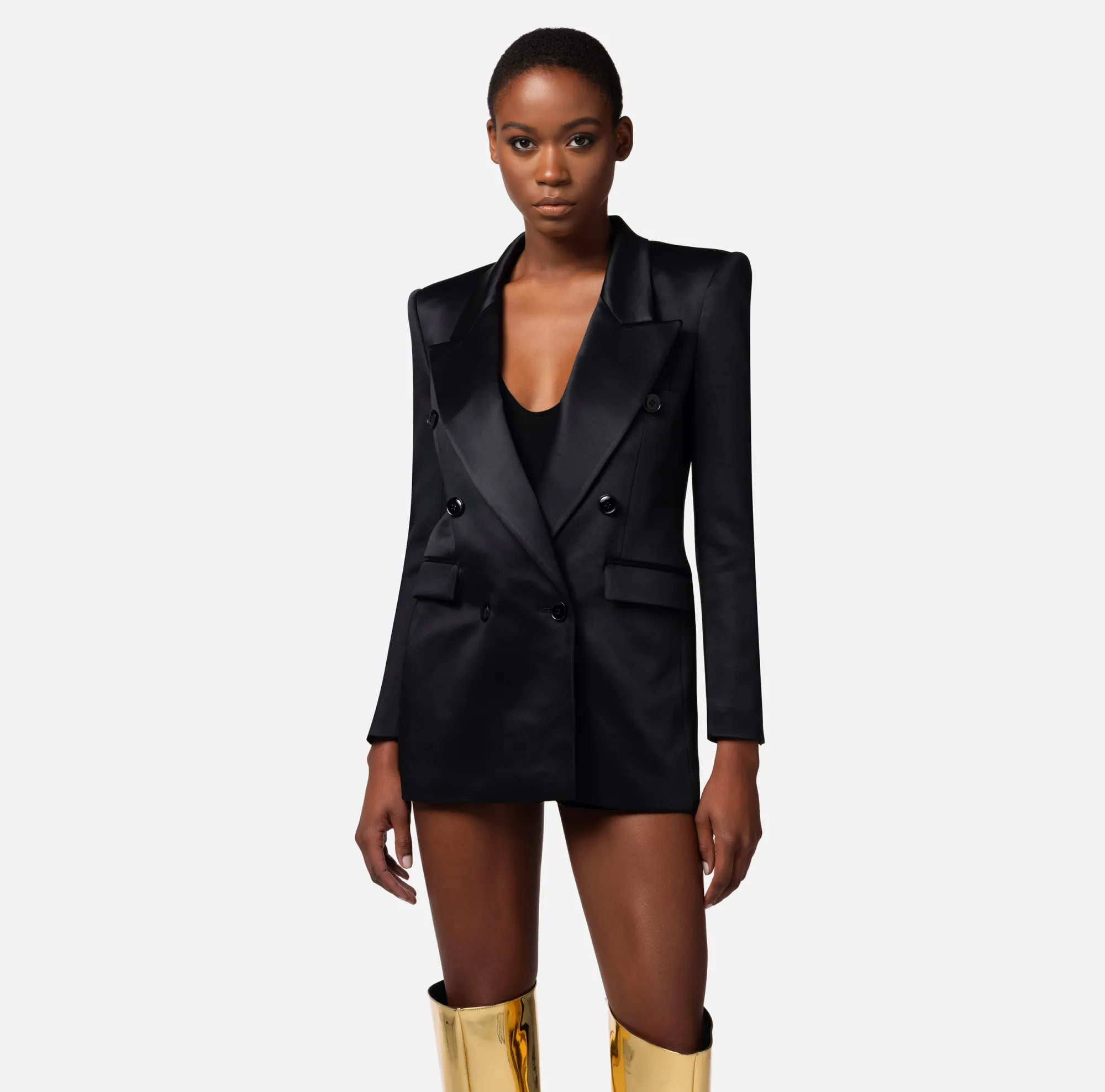 Elisabetta Franchi Giacca Doppiopetto In Crepe Di Raso Lucido^ Giacche & Trench