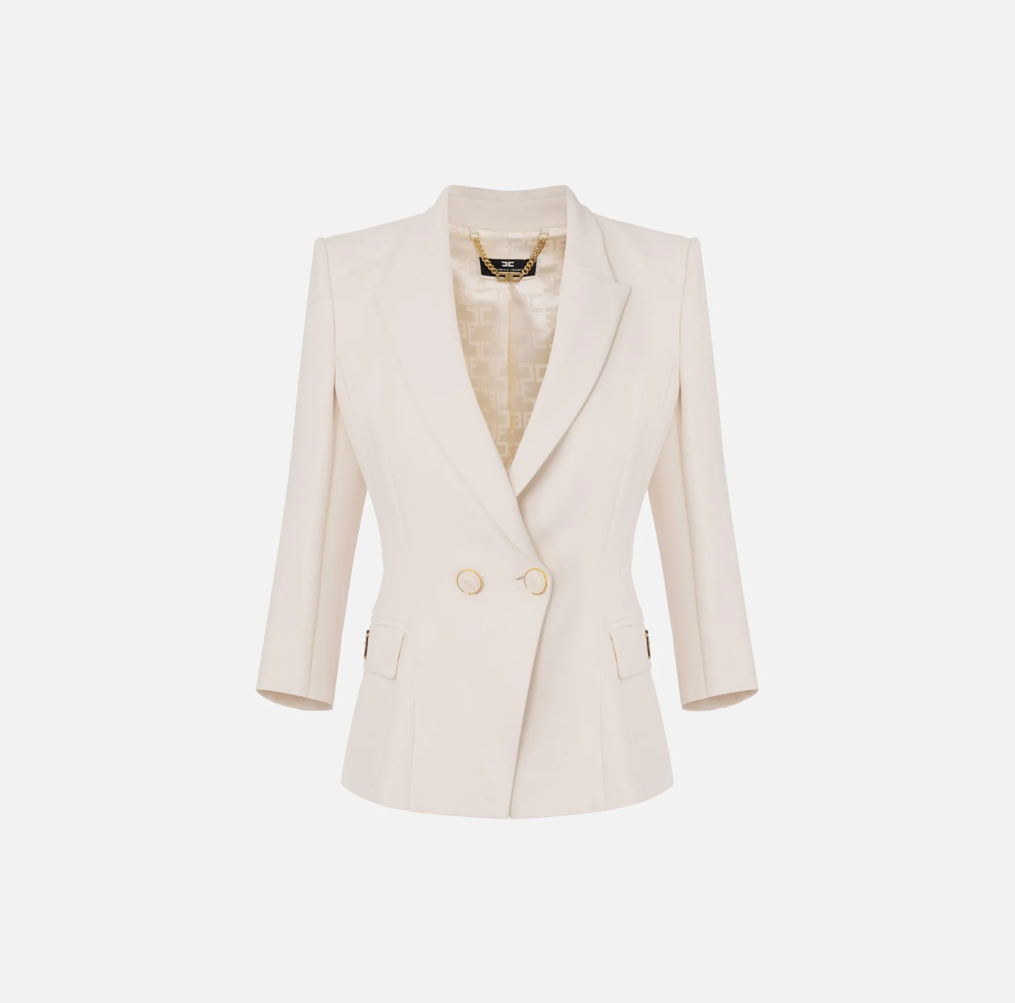 Elisabetta Franchi Giacca Doppiopetto In Crepe Placca Logo^ Giacche & Trench