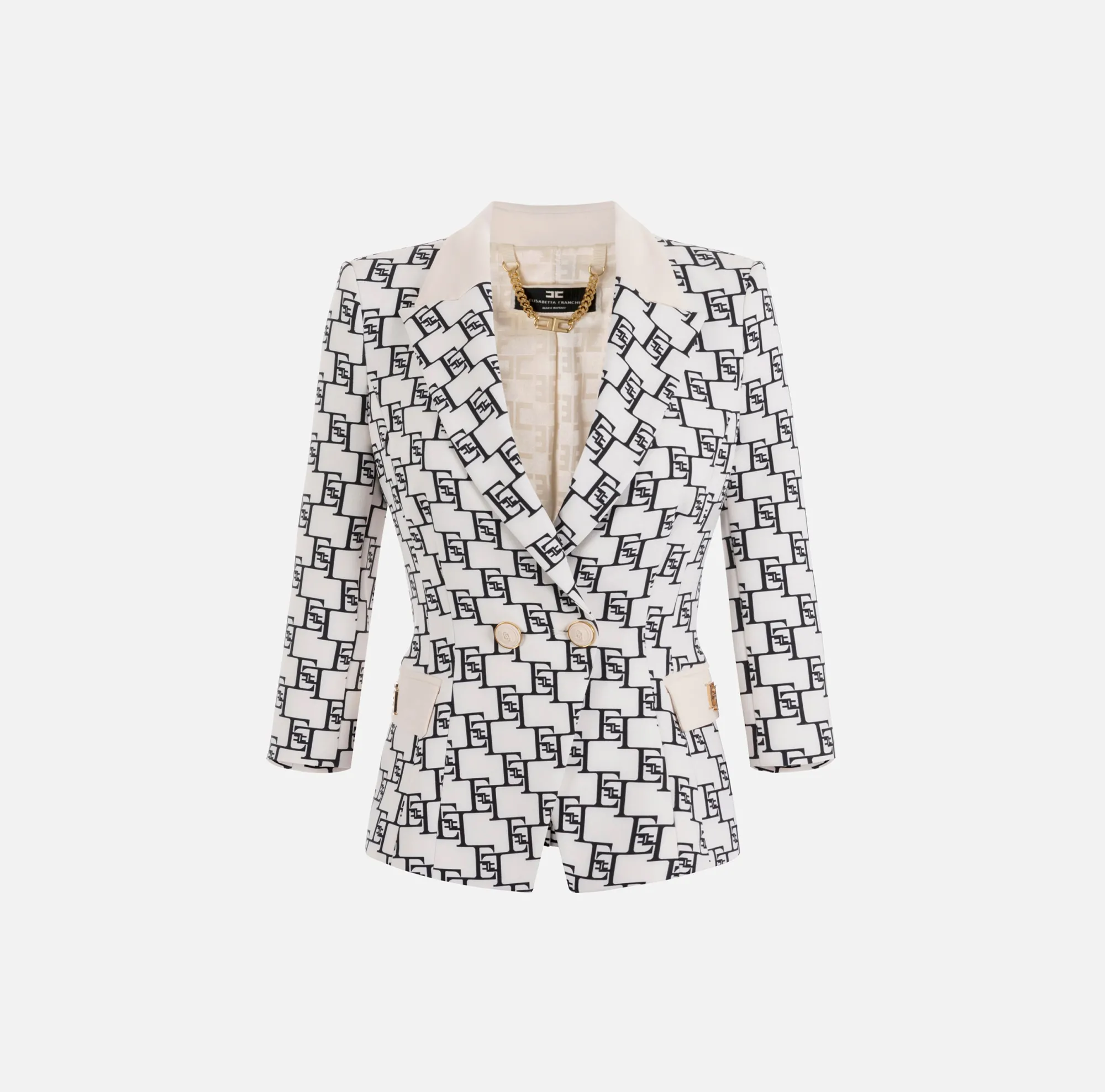 Elisabetta Franchi Giacca Doppiopetto In Crepe Stampa Logo E Placca^ Giacche & Trench