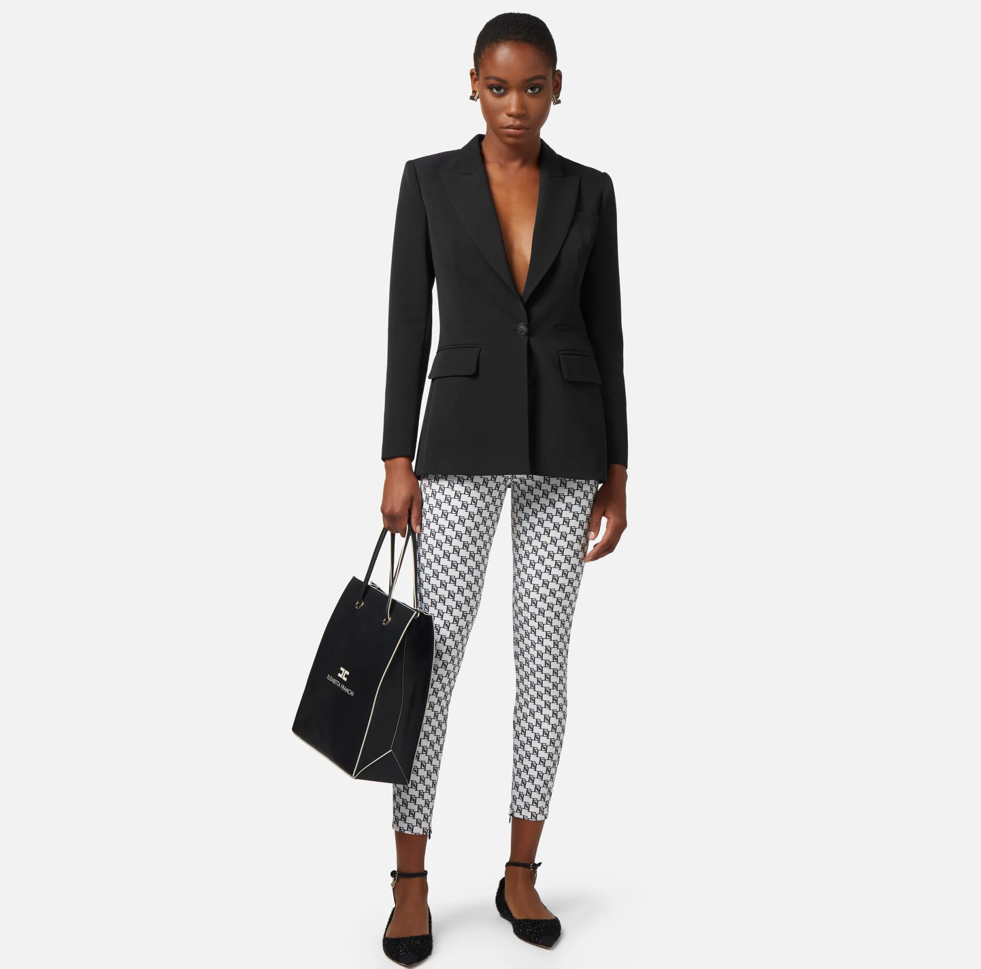 Elisabetta Franchi Giacca In Crepe Leggero Con Rever Sciallato^ Giacche & Trench