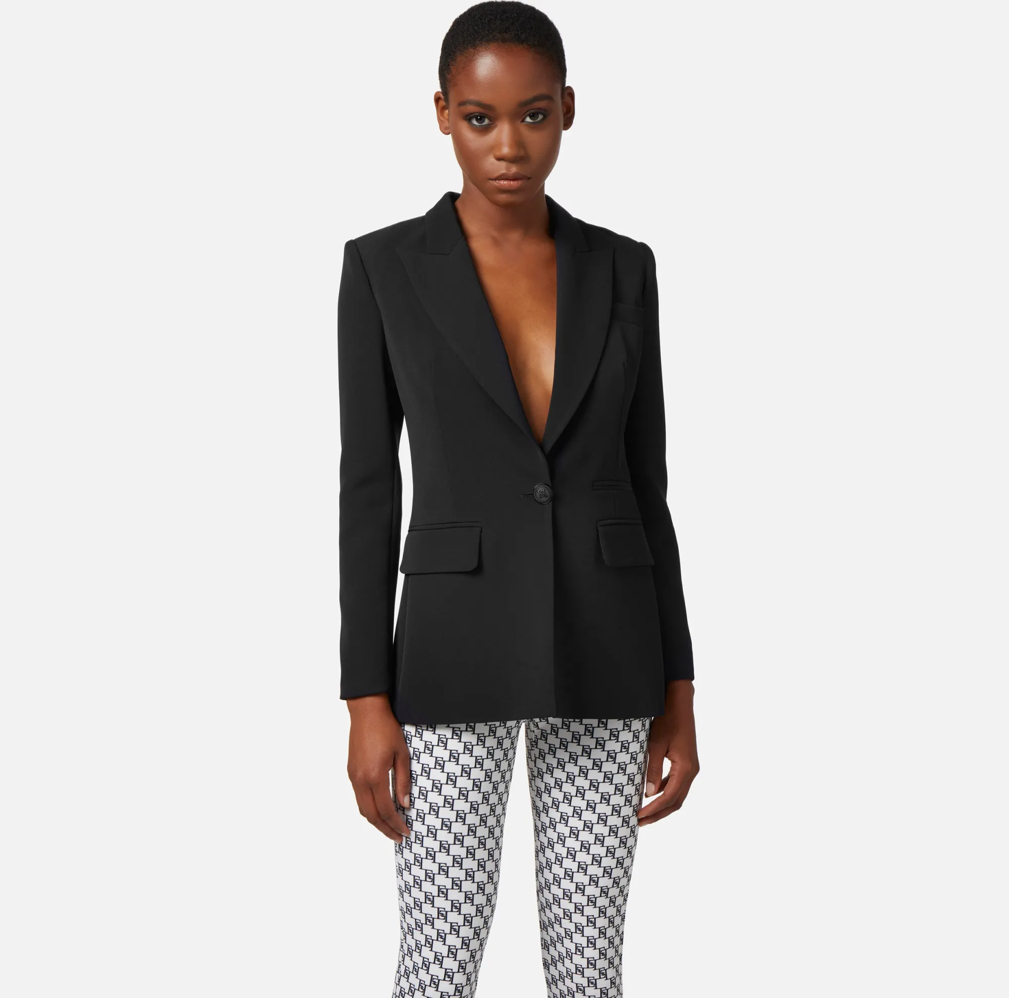 Elisabetta Franchi Giacca In Crepe Leggero Con Rever Sciallato^ Giacche & Trench