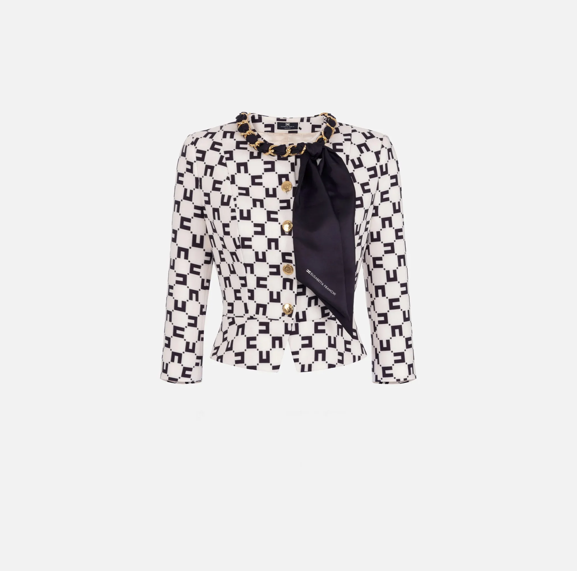 Elisabetta Franchi Giacca In Crepe Stampa Logo Con Catena Foulard^ Giacche & Trench