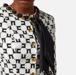 Elisabetta Franchi Giacca In Crepe Stampa Logo Con Catena Foulard^ Giacche & Trench