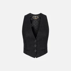 Elisabetta Franchi Gilet In Tweed Laminato^ Giacche & Trench