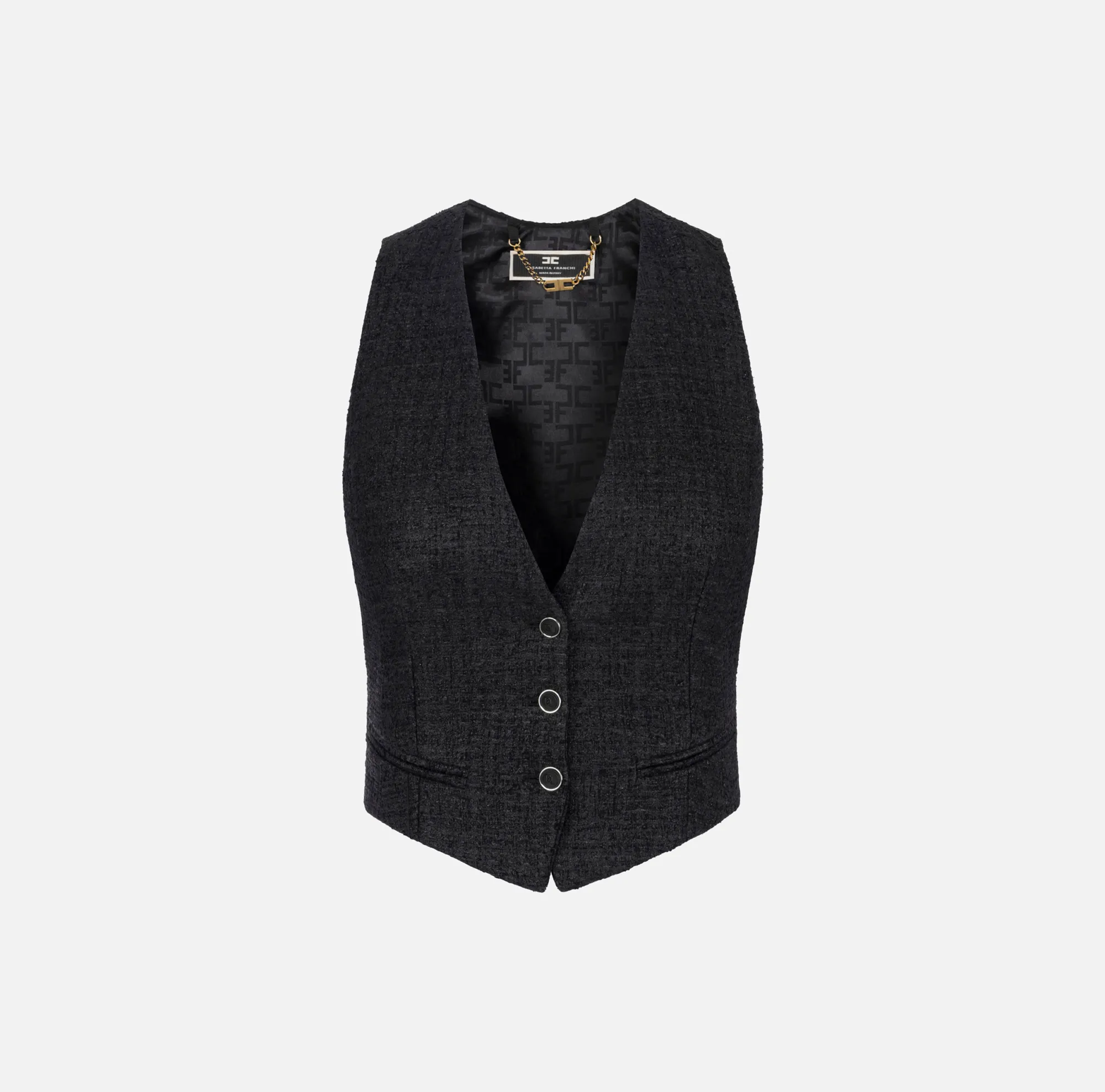 Elisabetta Franchi Gilet In Tweed Laminato^ Giacche & Trench