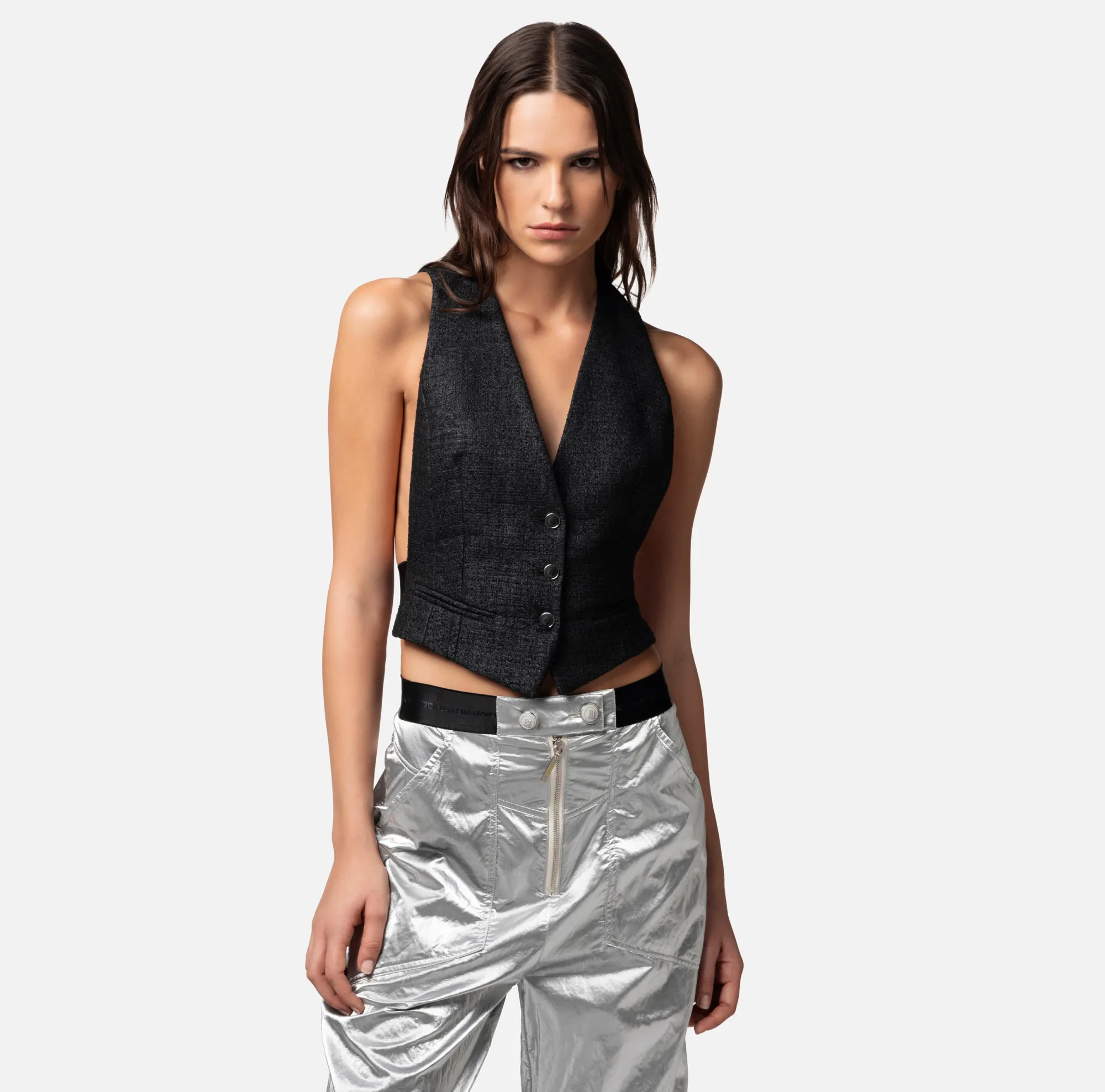 Elisabetta Franchi Gilet In Tweed Laminato^ Giacche & Trench