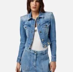 Elisabetta Franchi Giubbotto Cropped In Denim^ Giacche & Trench