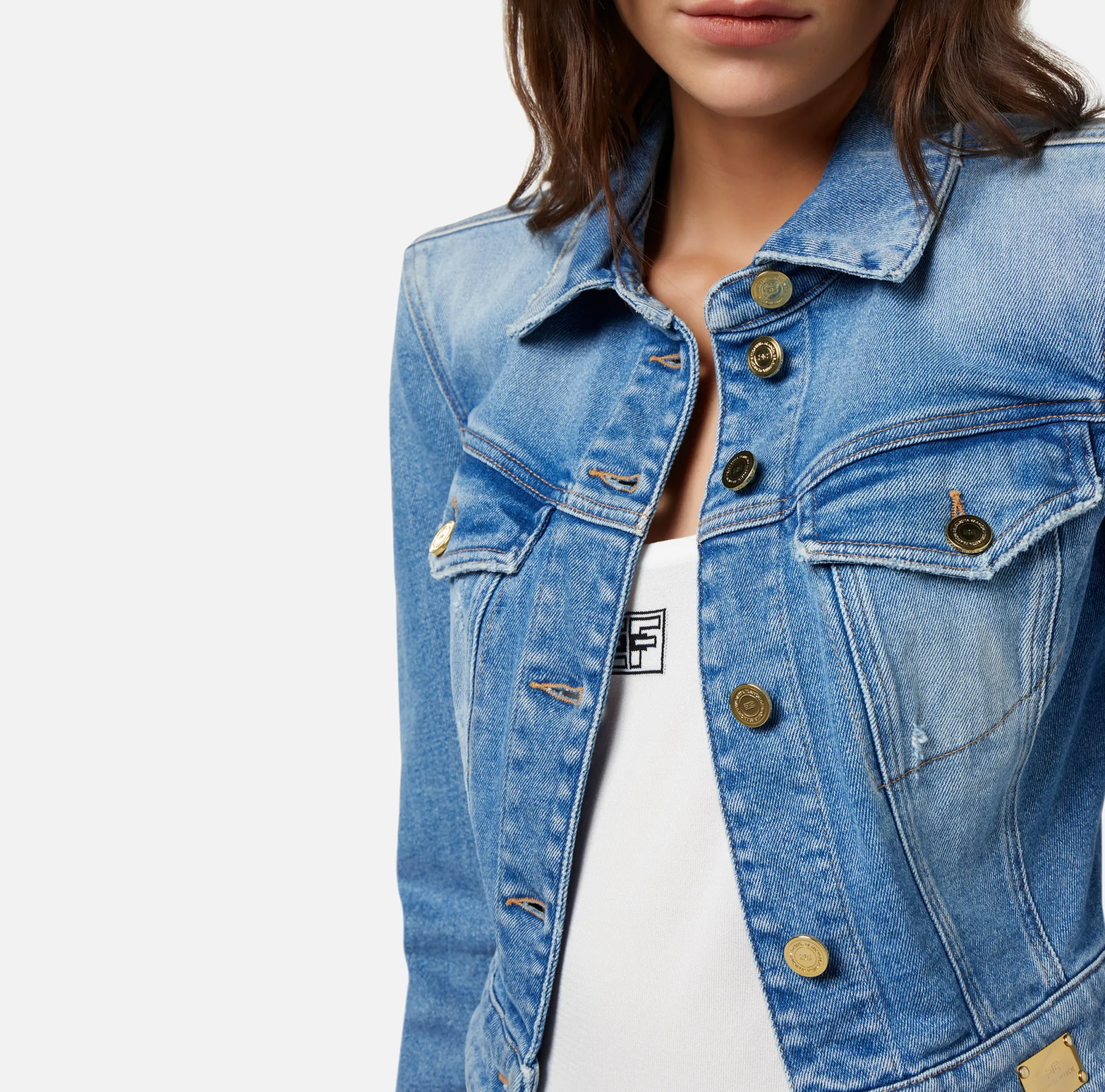 Elisabetta Franchi Giubbotto Cropped In Denim^ Giacche & Trench