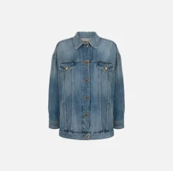 Elisabetta Franchi Giubbotto Over In Denim^ Giacche & Trench