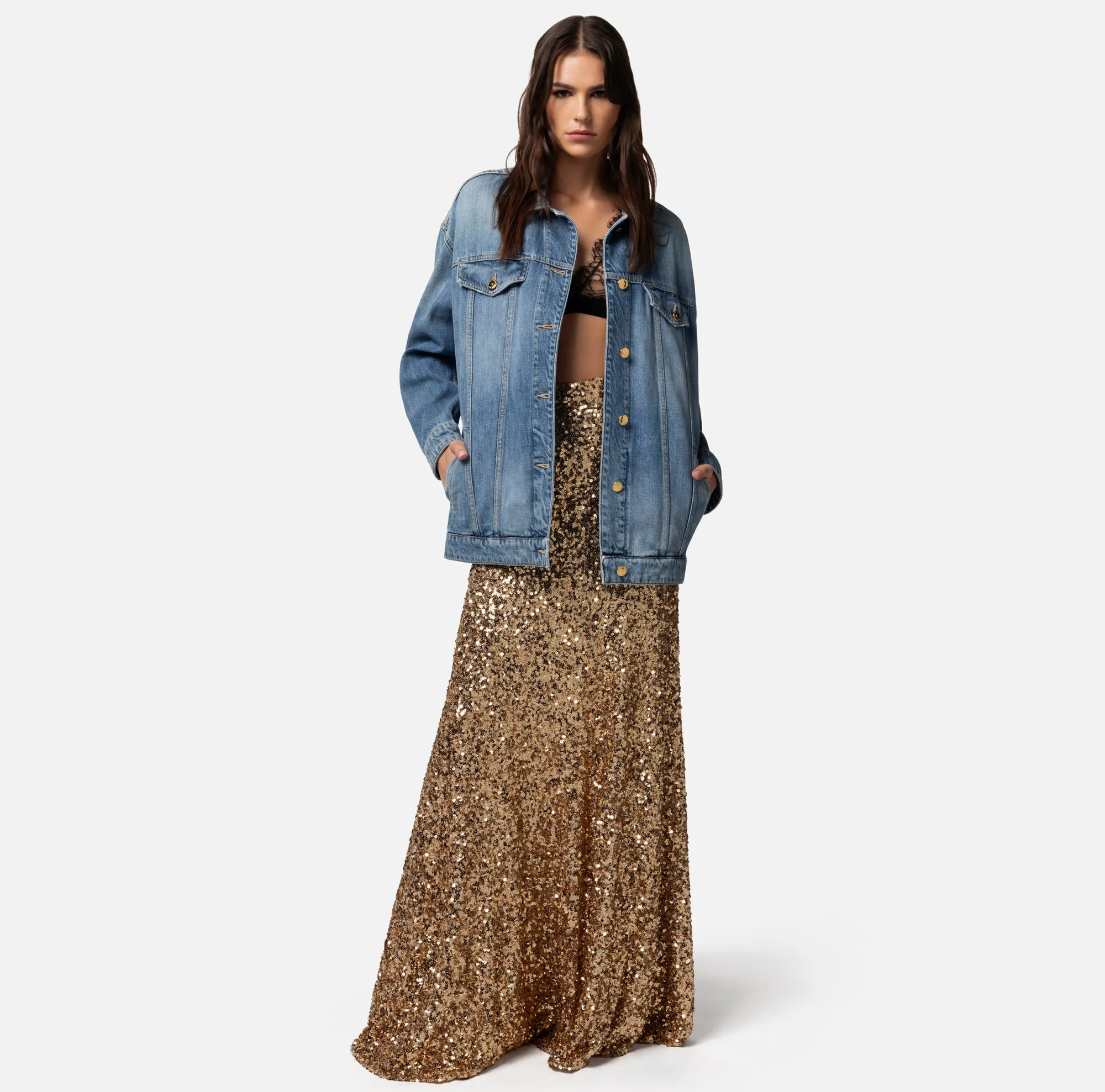 Elisabetta Franchi Giubbotto Over In Denim^ Giacche & Trench