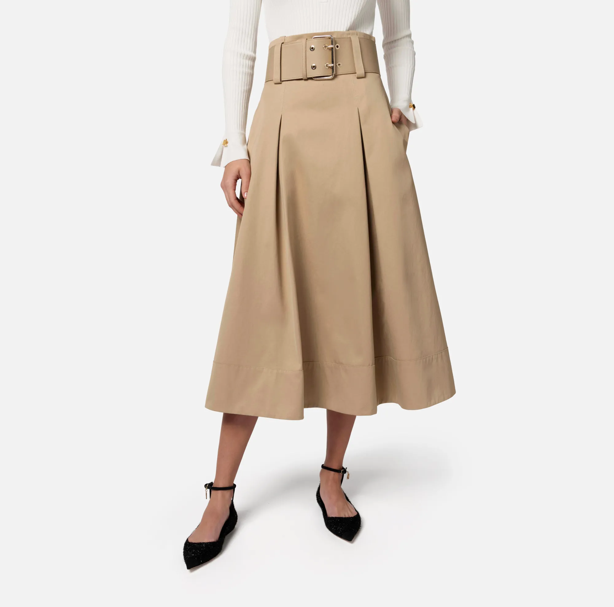 Elisabetta Franchi Gonna Midi In Cotone Stretch Con Cintura^ Gonne