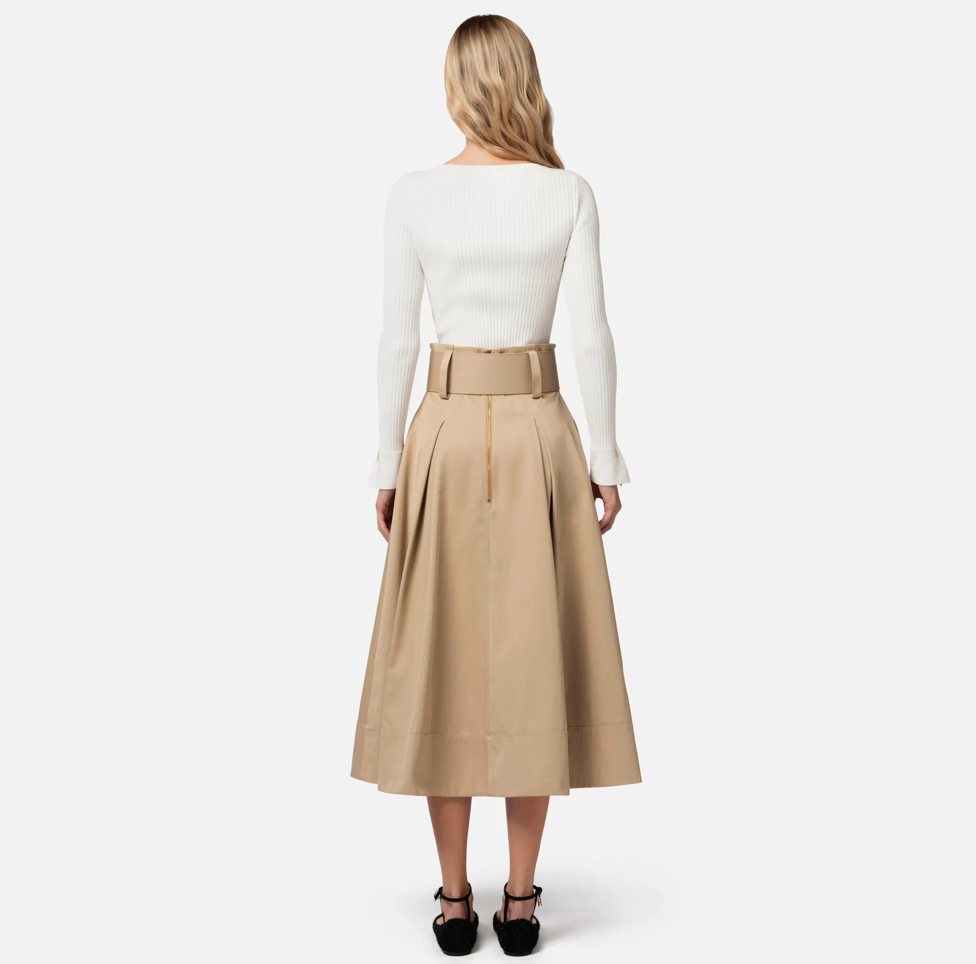 Elisabetta Franchi Gonna Midi In Cotone Stretch Con Cintura^ Gonne