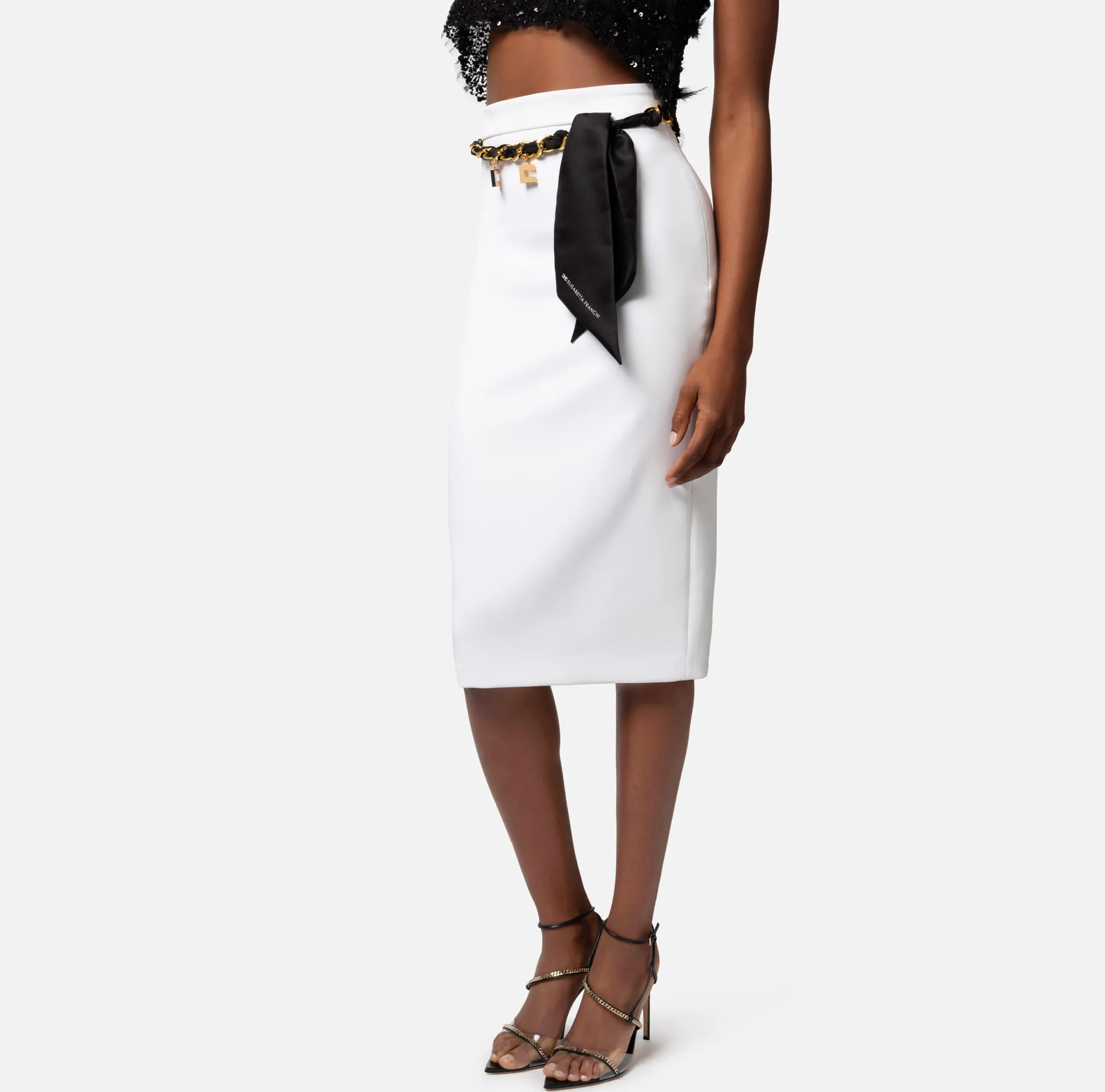 Elisabetta Franchi Gonna Midi In Crepe Stretch Con Cintura Foulard^ Gonne
