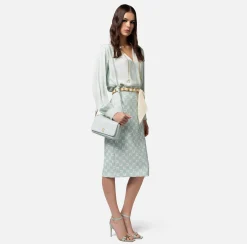 Elisabetta Franchi Gonna Midi In Crepe Stretch Stampa Logo Con Cintura Foulard^ Gonne