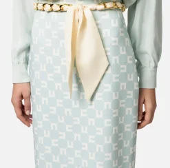 Elisabetta Franchi Gonna Midi In Crepe Stretch Stampa Logo Con Cintura Foulard^ Gonne